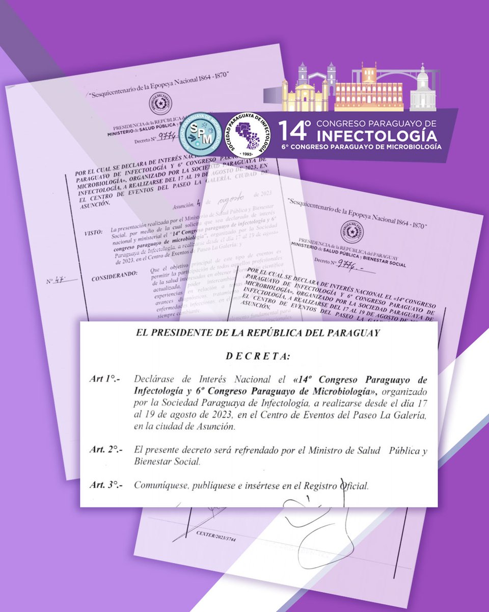 SPInfectologia's tweet photo. ¡NOTICIÓN!

El XIV Congreso Paraguayo de Infectología es EL 1ER CONGRESO 𝗗𝗘𝗖𝗟𝗔𝗥𝗔𝗗𝗢 𝗗𝗘 𝗜𝗡𝗧𝗘𝗥E𝗦 𝗡𝗔𝗖𝗜𝗢𝗡𝗔𝗟 por la Presidencia de la República!

¡Te esperamos!

🗓️ 17-19 de agosto
📍Centro de Eventos, Paseo La Galería
🖌️ Inscribite: https://t.co/Q79VQNsFgS https://t.co/n2hfghXMDK