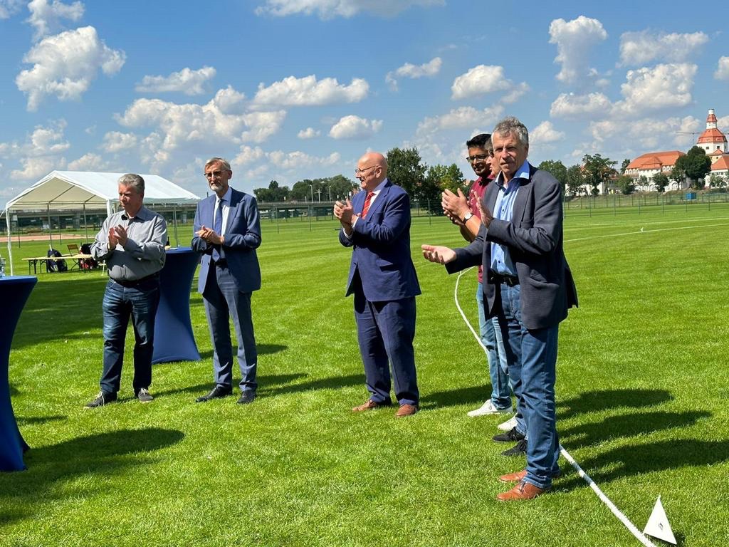 CricketRcd's tweet photo. International Women’s TriTournament Dresden 2023 opening ceremony by Mr. Richter(Member of Legislative Assembly, Saxony), Mr. Schuster(State Minister for Interior and Sports) and our dear senior RCD Club members 🏏🙌🏆
@MCCOfficial  @austriacricket   @dcbcricket #CricketTwitter https://t.co/EGl517QlMd