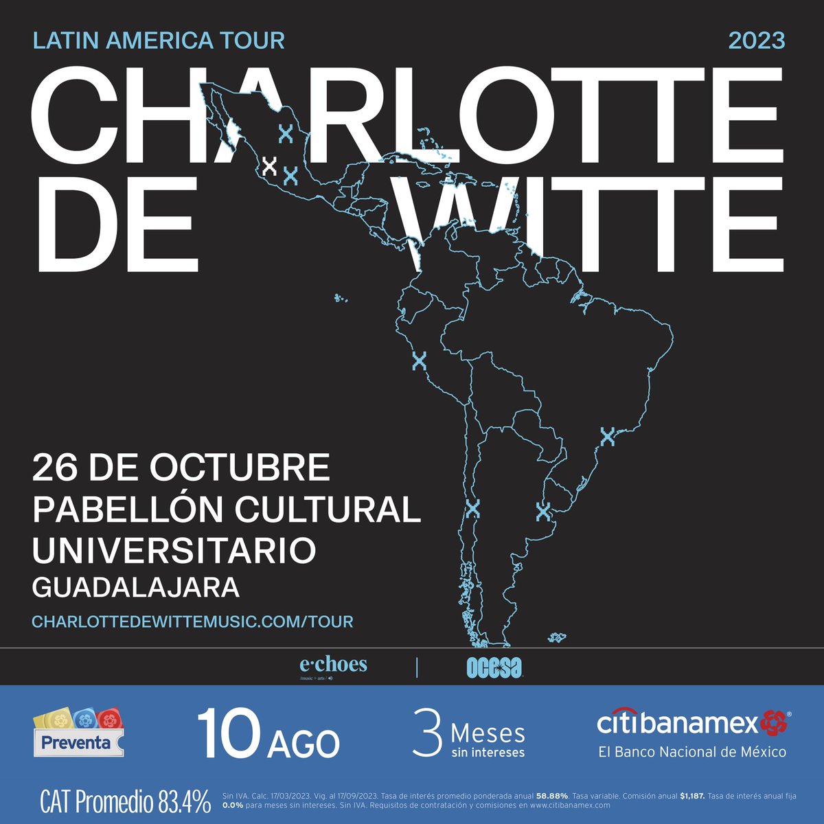 El techno de @CharlottedWitte invadirá Guadalajara este 26 de Octubre ⚡️ Preventa Banamex hoy vía boletia 🎟️ Venta general mañana viernes charlotte-dewitte.boletia.com