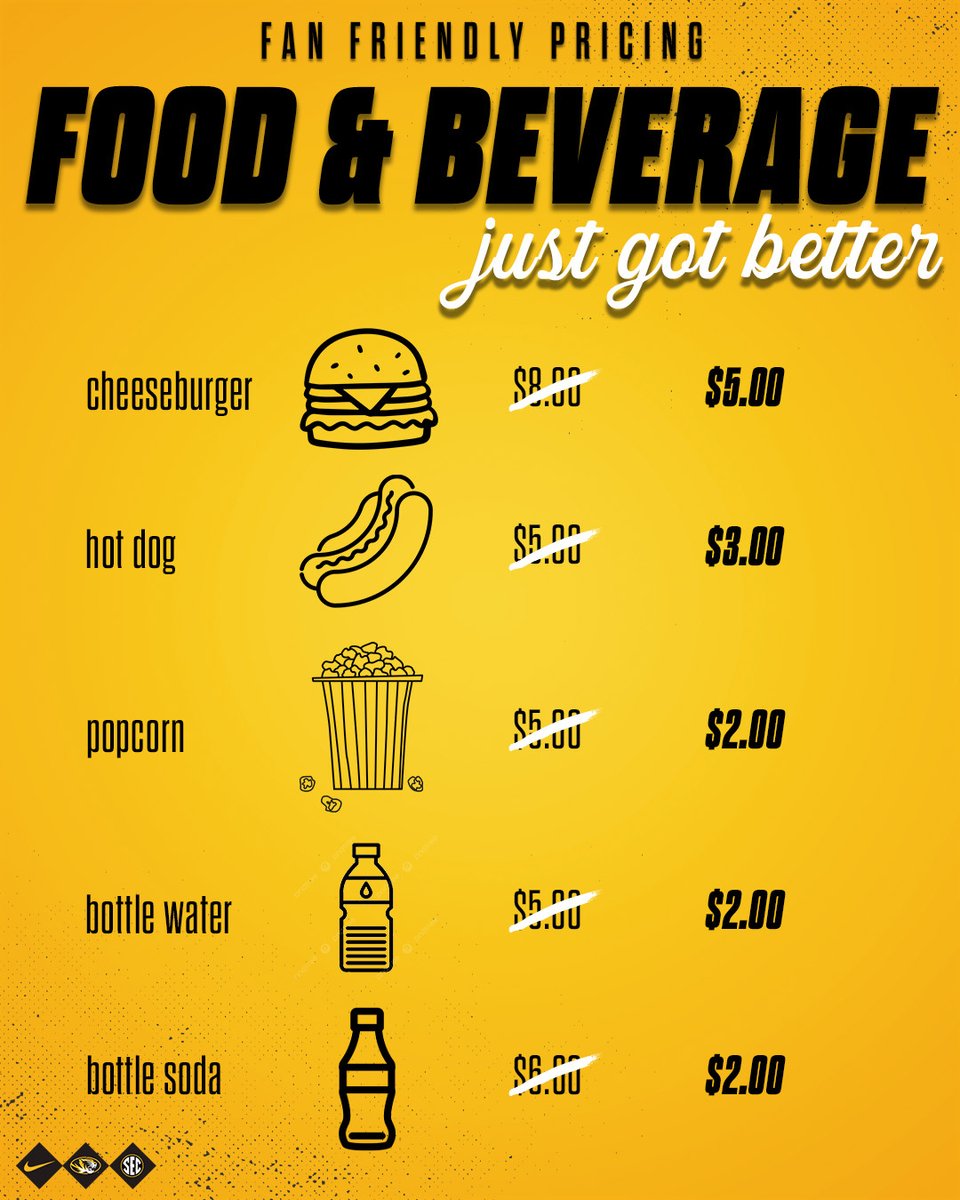 Fan-Friendly Pricing Is Here 🚨🚨

Food &amp; Beverage for <a href="/MizzouFootball/">Mizzou Football</a> at Faurot Field just got a lot better!

🔗 - bit.ly/3ORqVO8

#MIZ 🐯🏈