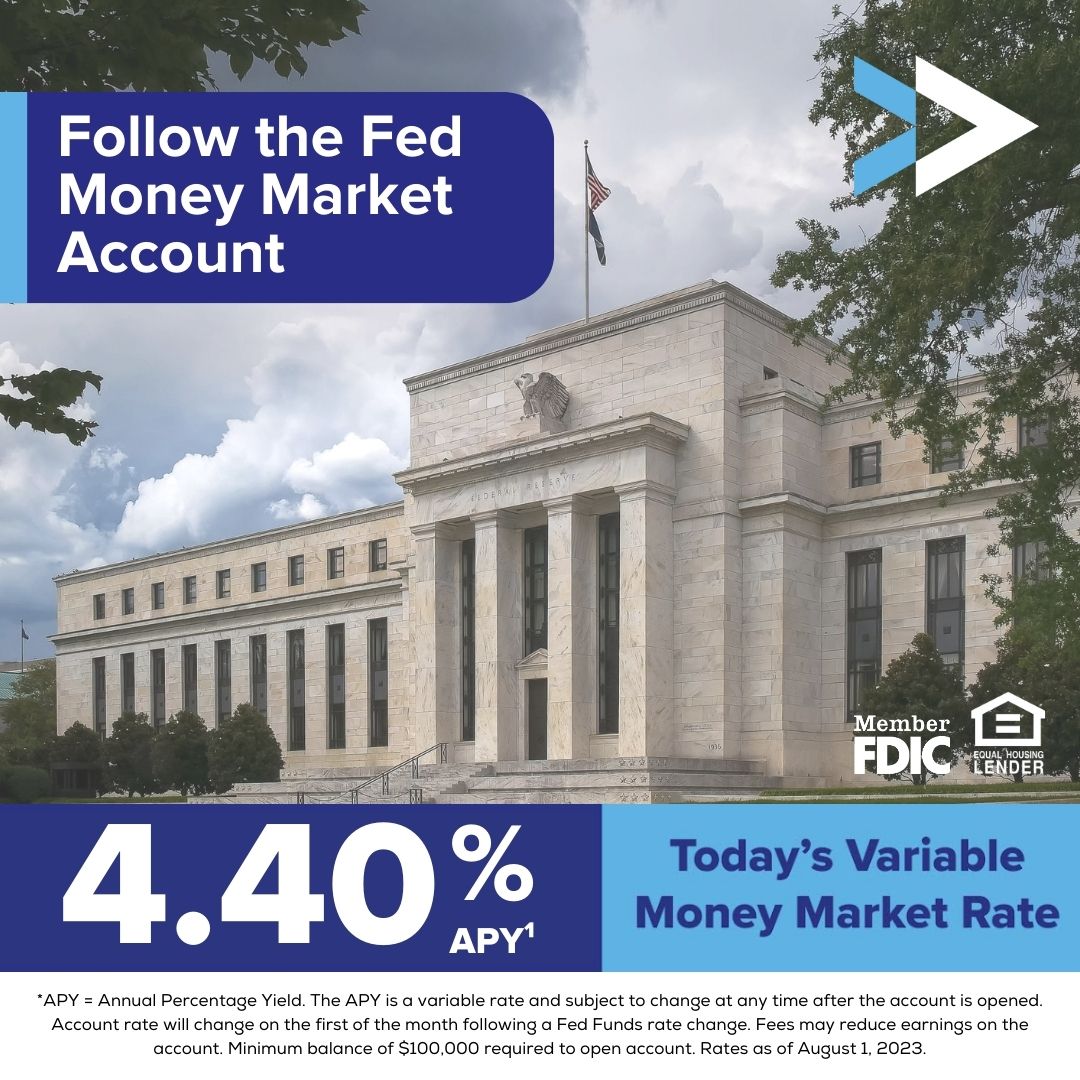 SouthPointBank's tweet photo. The Fed Funds rate is still UP at 4.40% and making your money work for you!  ⬆️

With our Follow the Fed Money Market Account, maximize returns while minimizing effort.

Learn more and get started: https://t.co/OiMb69ghTo 

Member FDIC https://t.co/bMEOV5wEu8