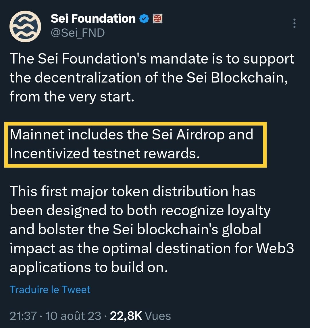 tkeygoldNFT's tweet photo. $SEI mainnet is imminent and mainnet goes along with airdrop promised by @SeiNetwork

Congratulations to all that participated in the testnet.
Launchpool is live on @binance
Stay tuned guys follow me @tkeygoldNFT and turn on notifications so as not to miss mainnet.
#SeiNetwork https://t.co/a6zBzKROYA