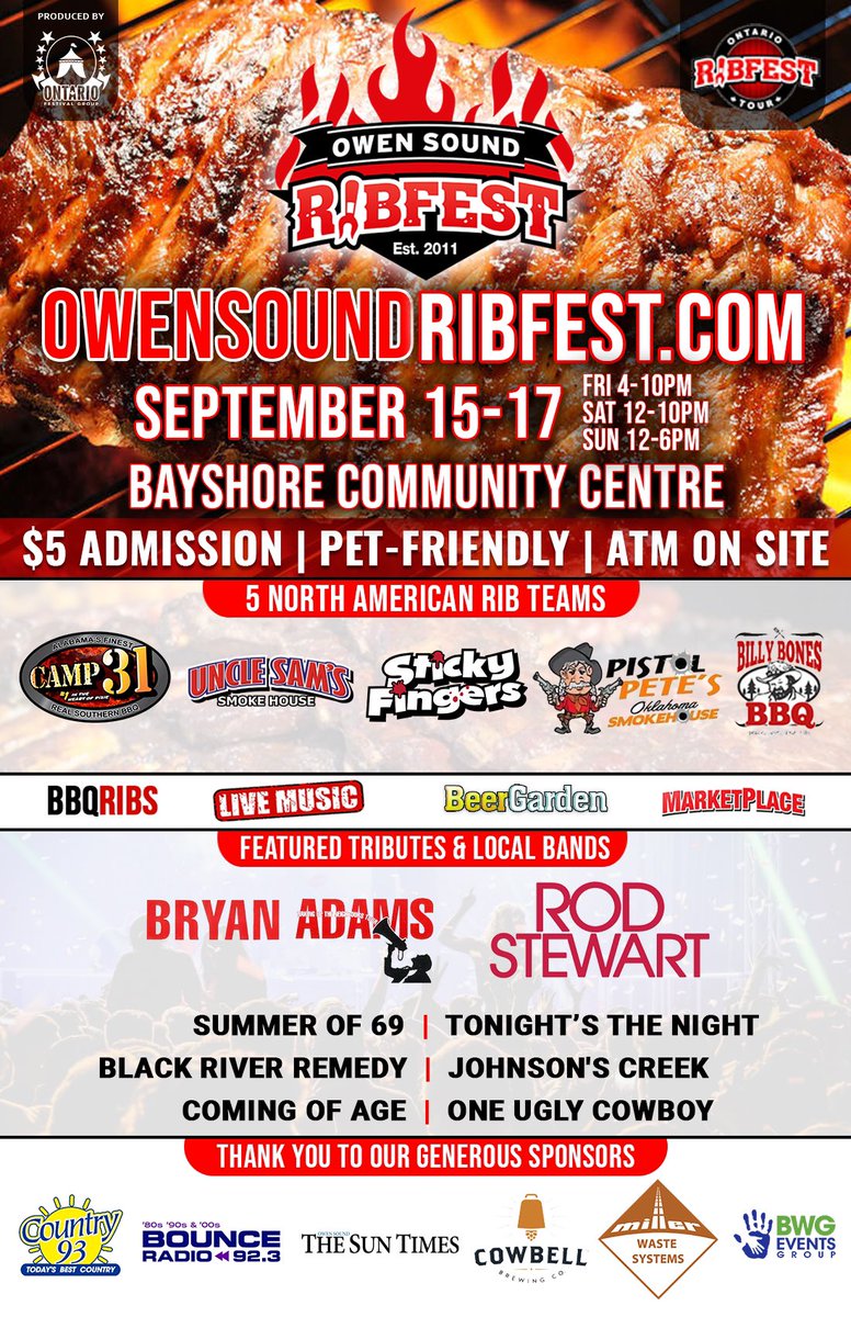 ribfestxca's tweet photo. The Owen Sound Ribfest is only weeks away! Get ready Owen Sound! #owensound #owensoundribfest #ontarioribfest https://t.co/JqeZxBehPy