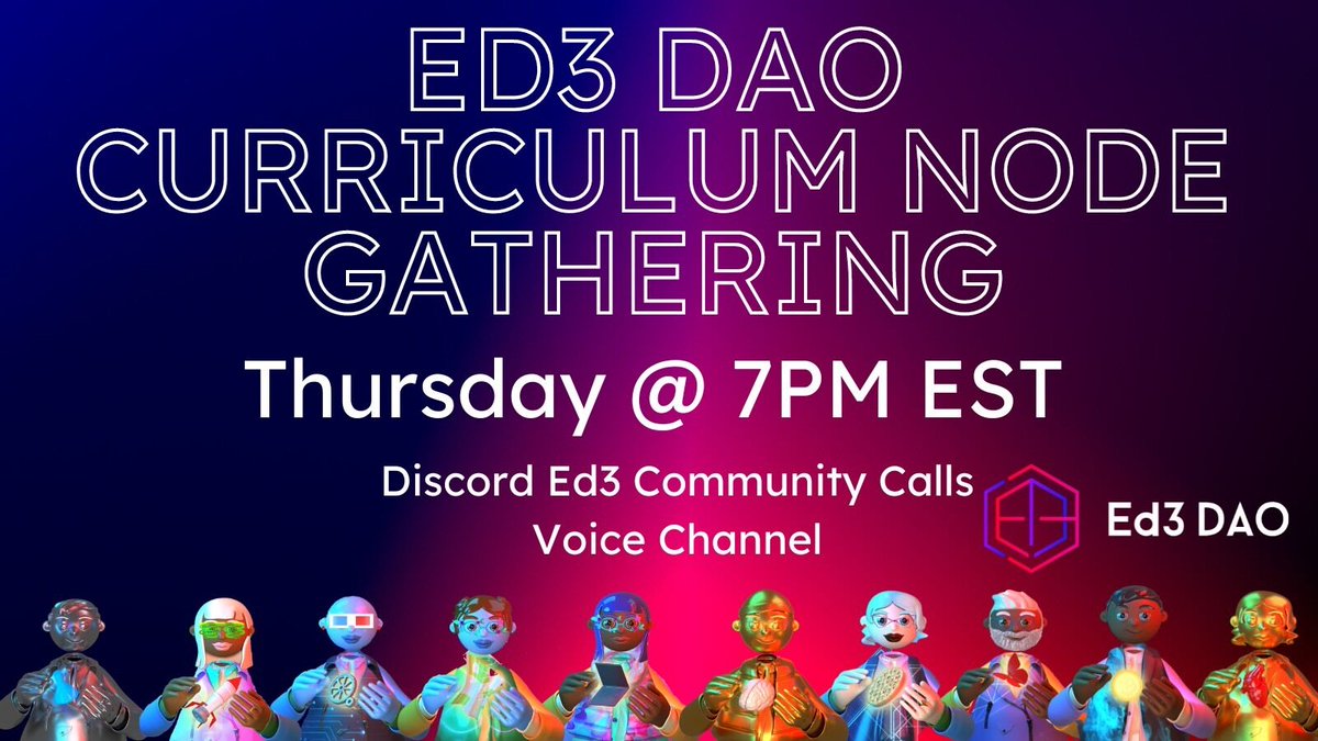 Ed3DAO's tweet image. Calling all tech enthusiasts! 🚀 Join us in an hour for the Curriculum Node Gathering! Let&apos;s explore, ideate &amp;amp; develop high-quality curriculums for web3 &amp;amp; other avant-garde learning tech. Together, we can shape the future of education!🌐💡 #CurriculumNode #LearningTech #web3