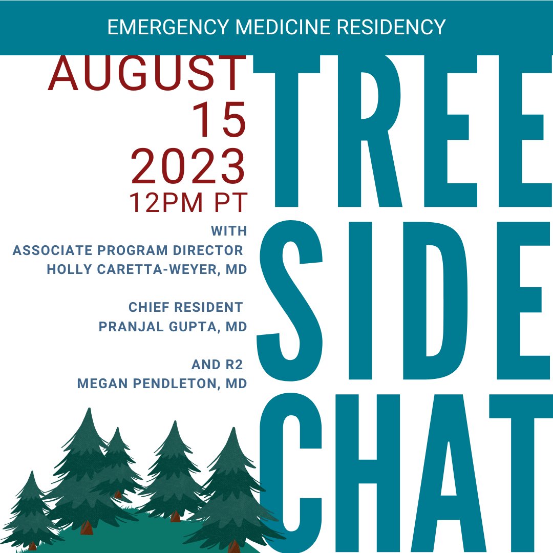 Interested in our @StanfordEMED Residency Program? Join us August 15 at 12pm to learn more from our APD Dr. @holly_cw along with Chief Resident Dr. Pranjal Gupta and R2 Megan Pendleton. Info at bit.ly/EMresidencySU