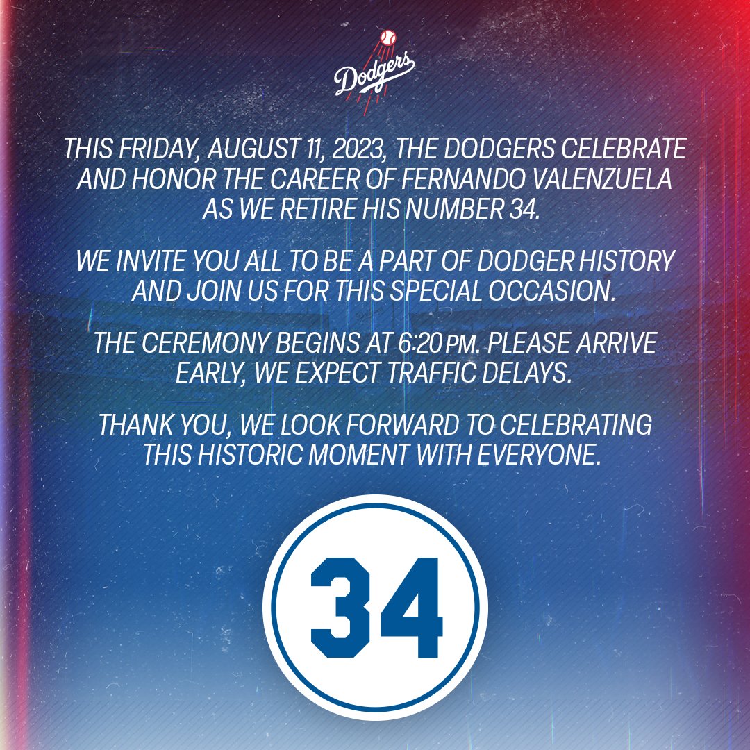 Los Angeles Dodgers on X: You're invited! Join us on Friday and be sure to  arrive early as we honor Fernando Valenzuela before the game.   / X