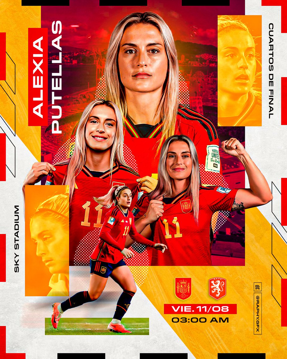 RaphyGFX's tweet image. Matchday for Alexia Putellas quarterfinals against Netherlands. 👑 🇪🇸

#FIFAWWC2023

HD: behance.net/gallery/104698…

Supported is appreciated! ❤️