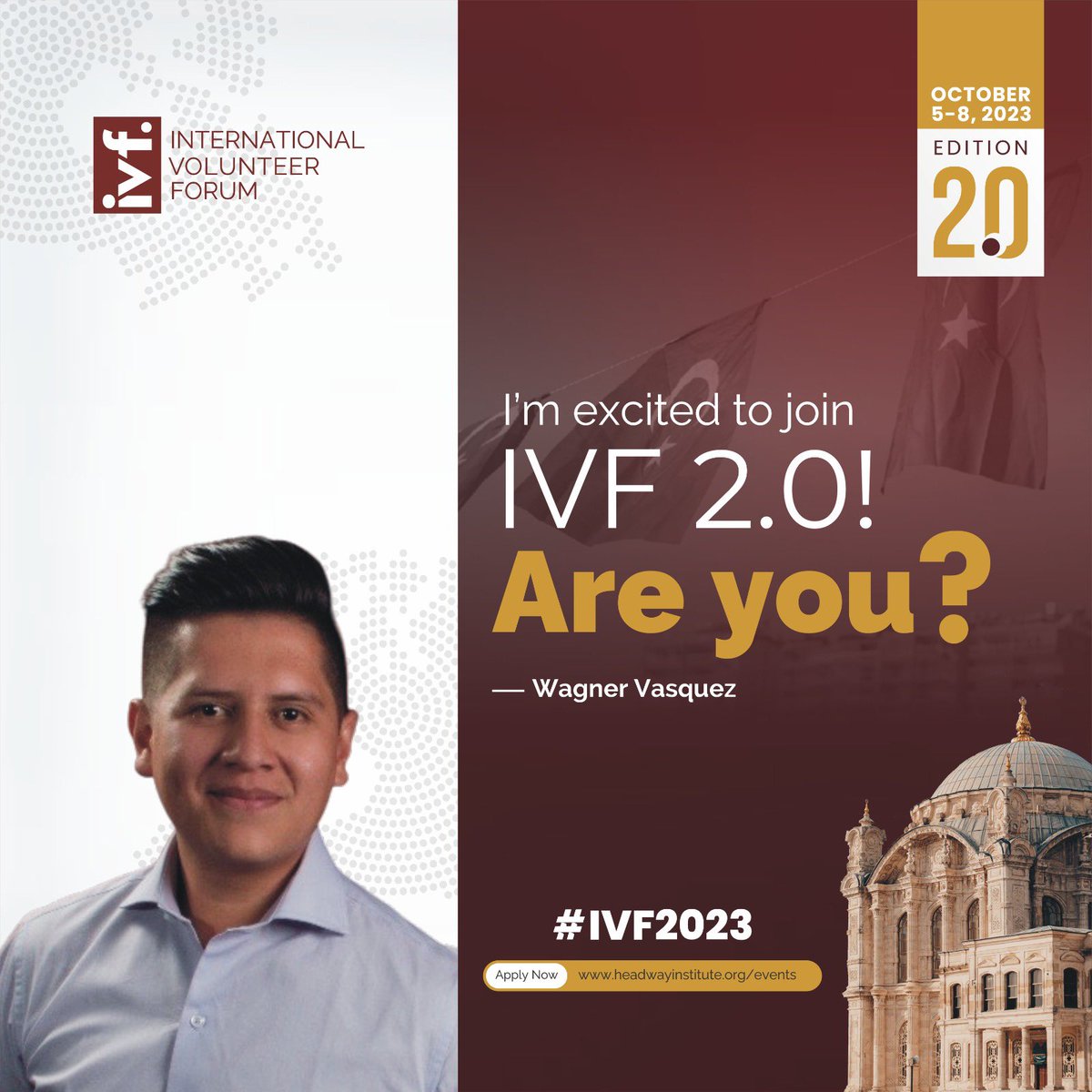 wagner19188's tweet photo. Greetings everyone! I’m absolutely delighted to share that I’ve submitted my application to become one of the 15 Fully Funded Delegates participating in the second edition of #internationalvolunteerforum organized by @Headway_isa in Istanbul, Turkey #ivfturkey2023. https://t.co/zjDGFTsVjL