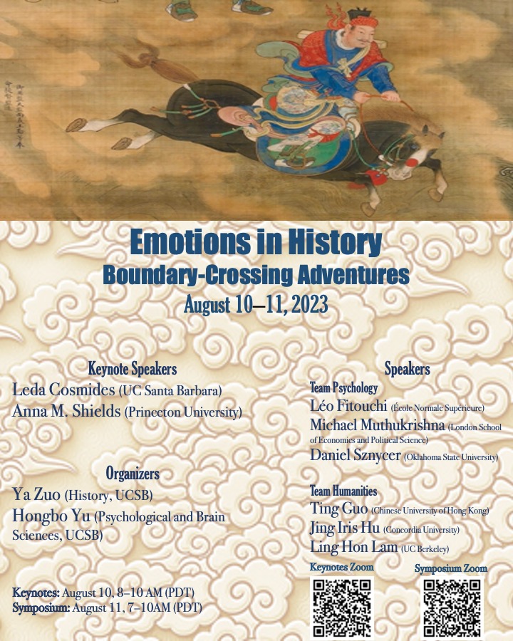 Hongbo Yu (@psyhongbo) on Twitter photo Wonderful keynotes by Professors <a href="/AnnaMShields/">Anna M. Shields</a> and <a href="/CosmidesLeda/">Leda Cosmides</a> for Day 1 of our Emotions in History symposium! Look forward to presentations and roundtable discussions by our Team Psychology and Team Humanities tomorrow (7am PT, Aug 11). Zoom: ucsb.zoom.us/j/88393915476?… Wonderful keynotes by Professors <a href="/AnnaMShields/">Anna M. Shields</a> and <a href="/CosmidesLeda/">Leda Cosmides</a> for Day 1 of our Emotions in History symposium! Look forward to presentations and roundtable discussions by our Team Psychology and Team Humanities tomorrow (7am PT, Aug 11). Zoom: ucsb.zoom.us/j/88393915476?…