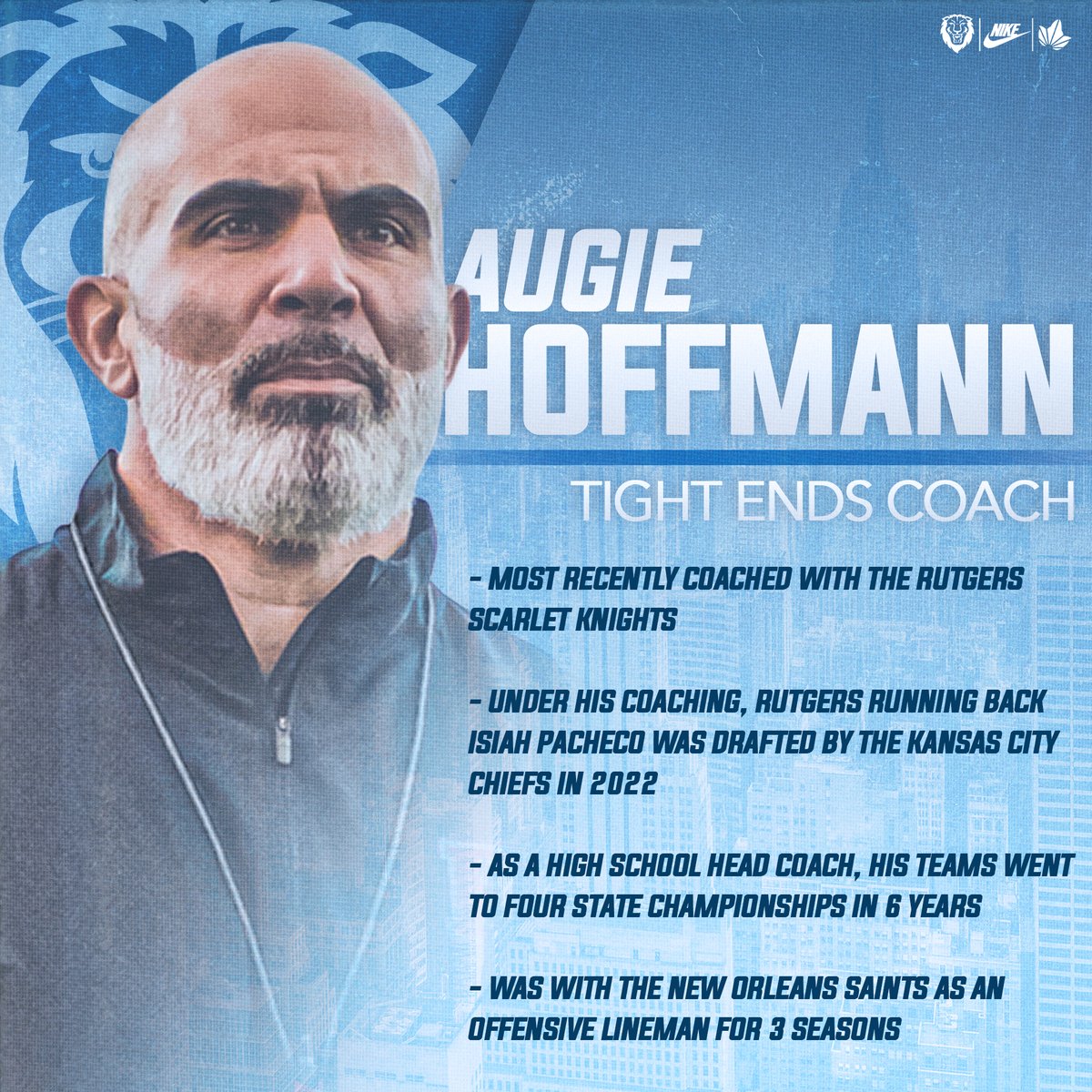 CULionsFB's tweet photo. Help us congratulate @coachdoraz on being named interim offensive coordinator, and help us welcome new tight ends coach @AugieH3 !🦁🏈

#OnlyHere | #RoarLionRoar https://t.co/stzaSaiKt8