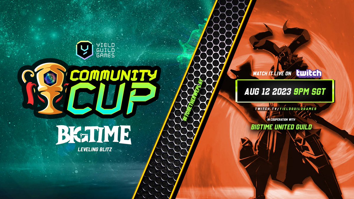 Kicking off our Community Cup series with no other than <a href="/playbigtime/">Big Time</a> 🕹️

Join us on Aug 12 at 9PM for our livestream featuring 9 teams from all over Time's End in our very first LEVELING BLITZ tournament together with the BIGTIME UNITED GUILD!🤝

👉twitch.tv/yieldguildgames