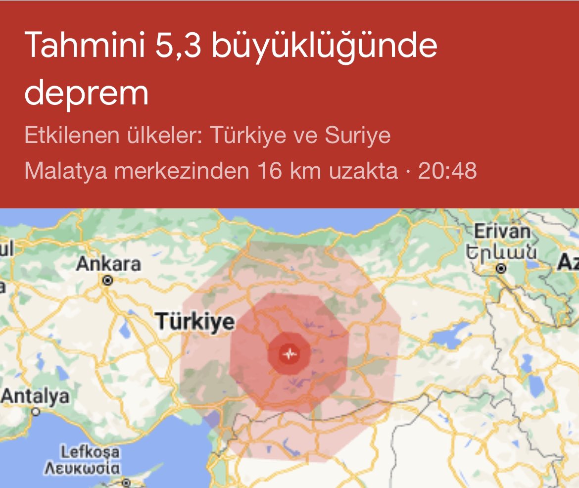 #Malatya da deprem olmuş çok geçmiş olsun