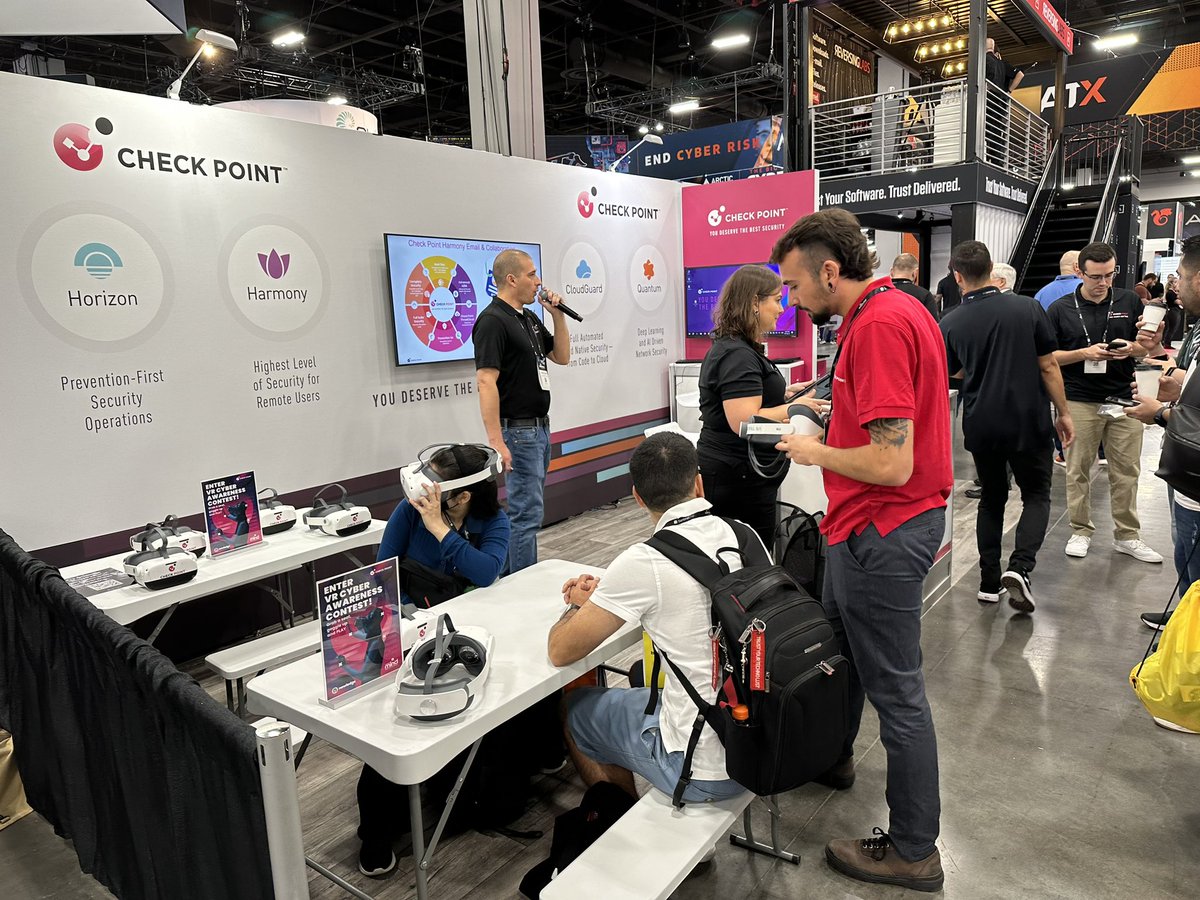 CheckPointSW's tweet photo. We’re ready for #BHUSA Day 2! 🎉 Stop by booth #3040 to check out a demo, chat with our experts, and enter our VR cyber awareness contest. https://t.co/56yni2J3zn https://t.co/yrxBhBC34R