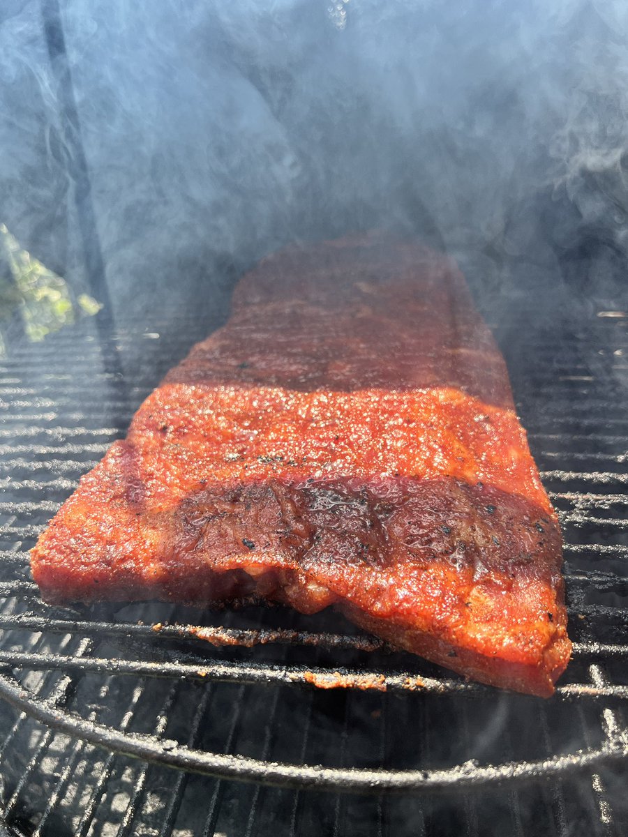 BISHTALES's tweet photo. Is smoking ribs during the afternoon midweek the equivalent of day drinking? Just curious for a friend's sake. 😄🍖🍻 #RibsAndChill #SmokinGoodTime #WeekdayIndulgence @DrBBQ @BigGreenEgg @FogoCharcoal #BPMQ https://t.co/fpqfOIy5z9