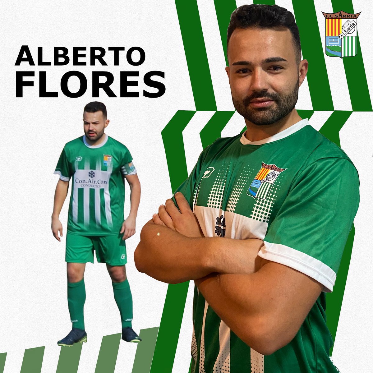 FCSarria's tweet photo. ⚪RENOVACIONS🟢 

Un any més podrem gaudir de la polivalència i del sacrifici per l'equip. Amb cor verd-i-blanc des que va néixer i un jugador exemplar, Alberto "Tober" Flores renova. #somsarria https://t.co/myqd0TYD92