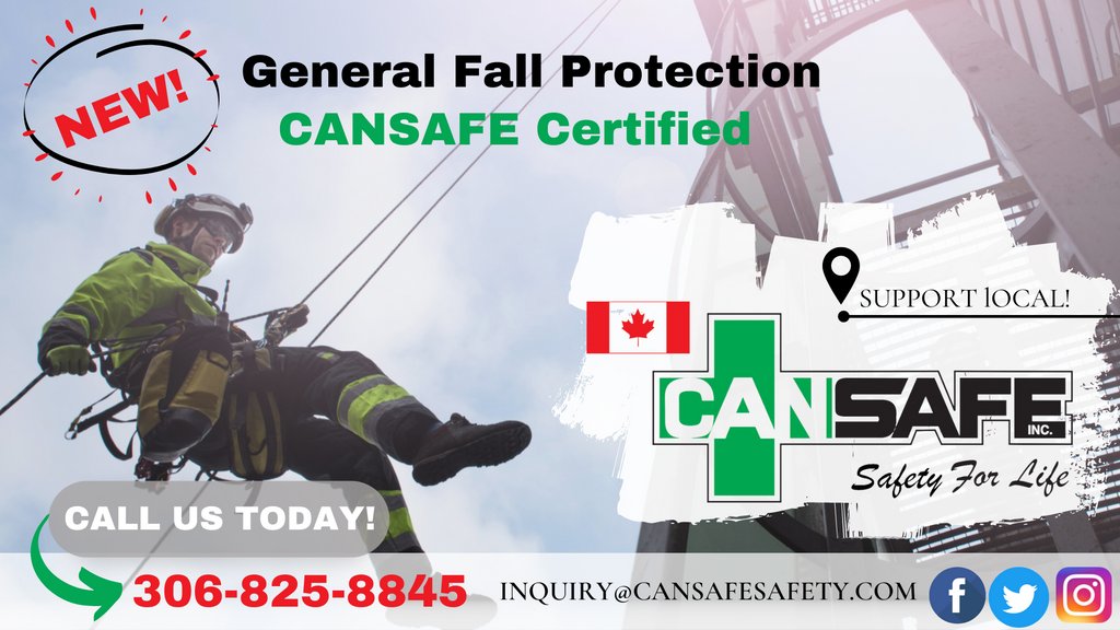 ℕ𝔼𝕎 ℂ𝕠𝕦𝕣𝕤𝕖 𝔸𝕝𝕖𝕣𝕥!!
General Fall Protection Training CANSAFE Certified!!
Contact us today for more information. 
inquiry@cansafesafety.com, 306-825-8845, or cansafesafety.com