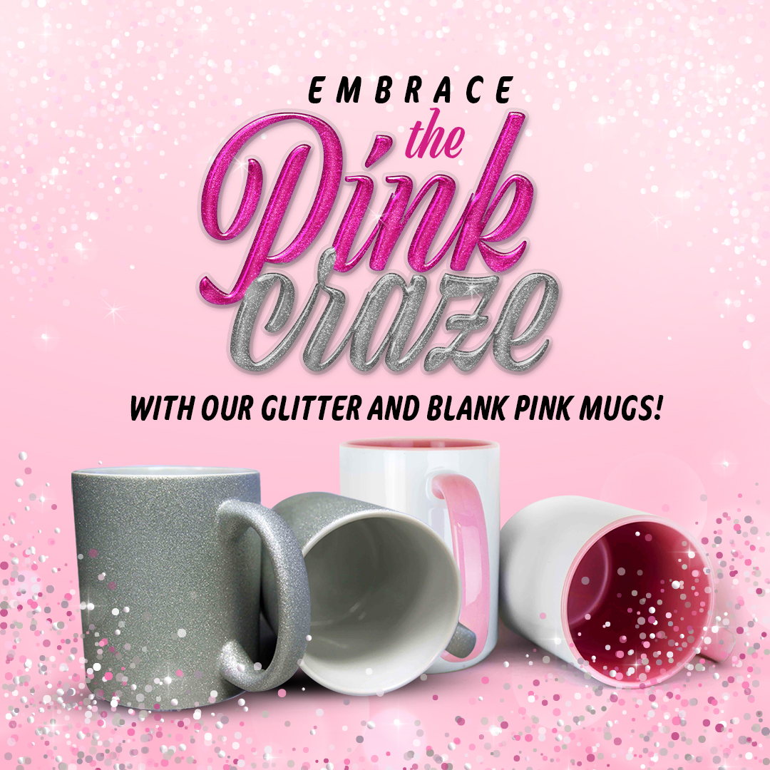 Embrace the Pink Craze with our #Sublimation Glitter and Pink  Mugs!
.
.
.
#SublimationMugs #CustomMugs #SublimationPrinting #PinkDrinkware #MugDesigns #PersonalizedMugs #glitter