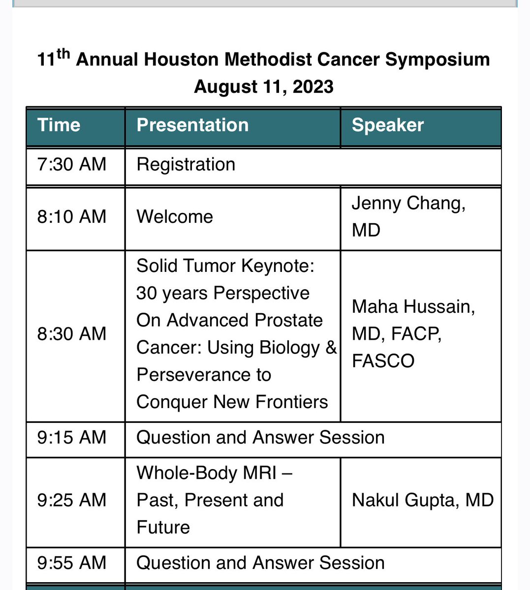 So Honored to have one of the Giants of GU oncology Dr Maha Hussain as one of our keynote speakers during our Houston Methodist Cancer Symposium 🙏🏼@MethodistHosp @HMethodistMD