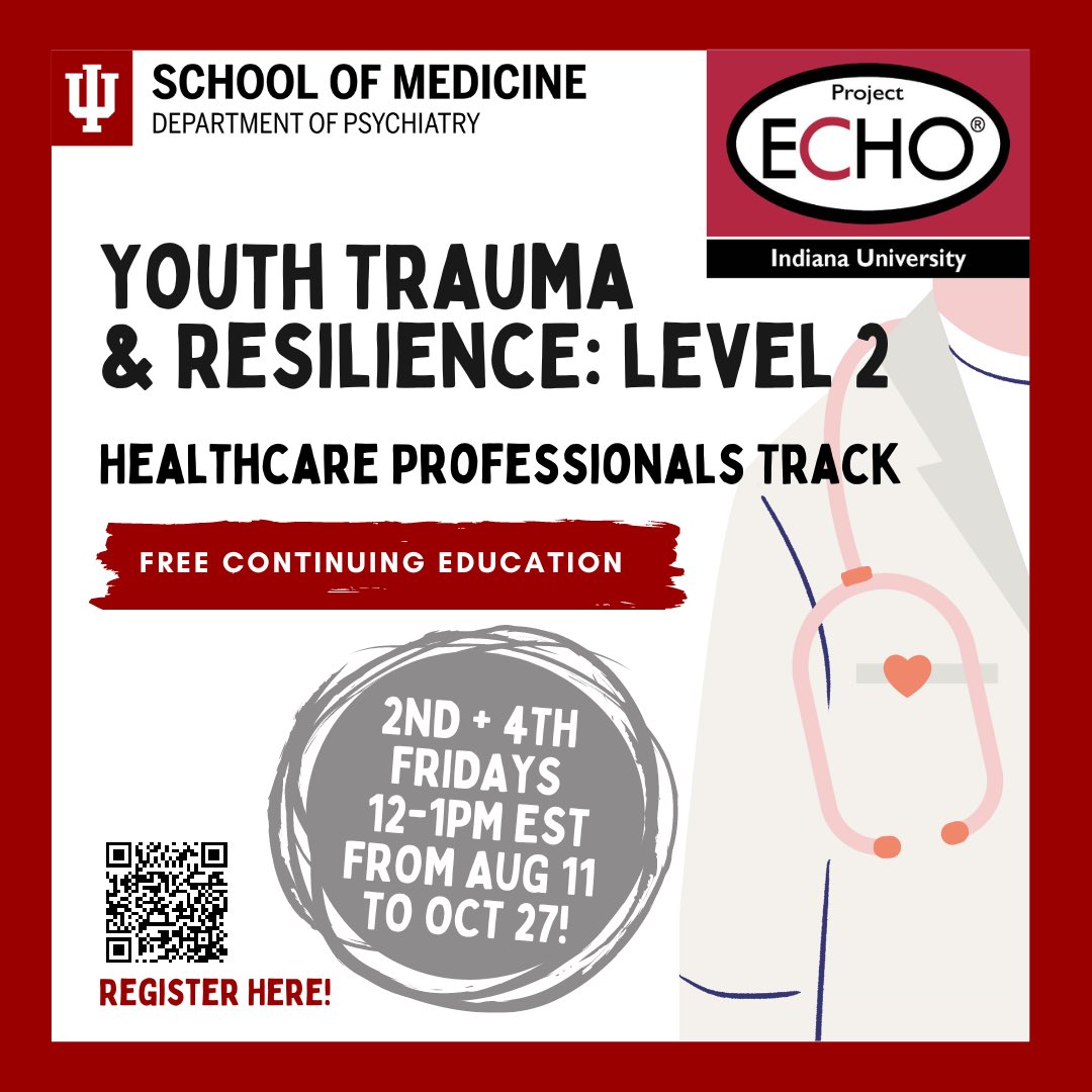 intrepidcenter's tweet photo. The Youth Trauma and Resilience ECHO: Healthcare Track will be taking place on the 2nd and 4th Fridays of the month from 12-1pm starting August 11th. Free #ContinuingEducation credit is available!  #TraumaInformedCare #MentalHealth 
Register here: https://t.co/lEUqXNUGFm https://t.co/sHSfqSjHJ2