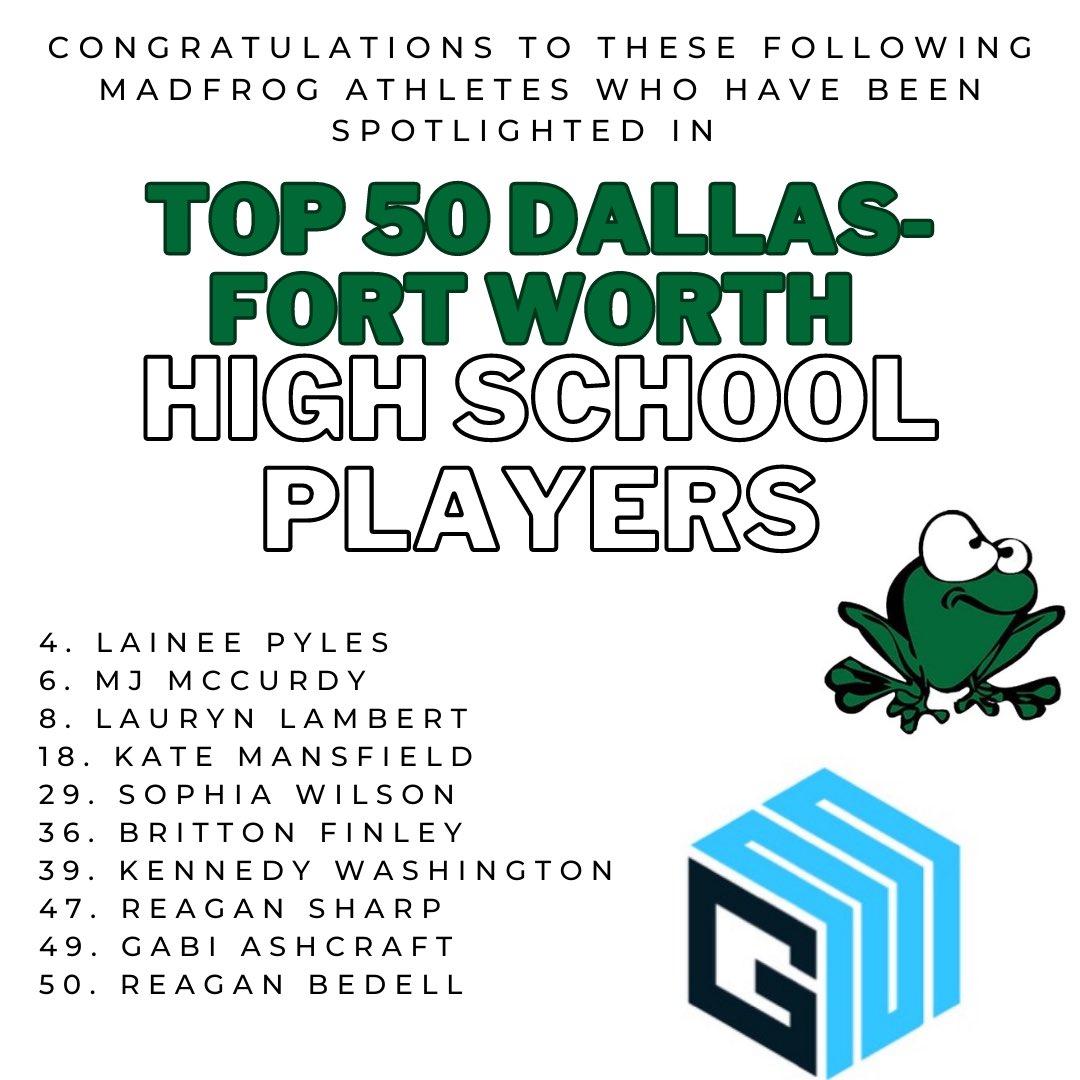 Congratulations to these Madfrog Athletes who have been spotlighted in @GMsportsmedia1 Top 50 Dallas-Fort Worth High School Players!! Your Madfrog fam is so excited to watch you play this season!