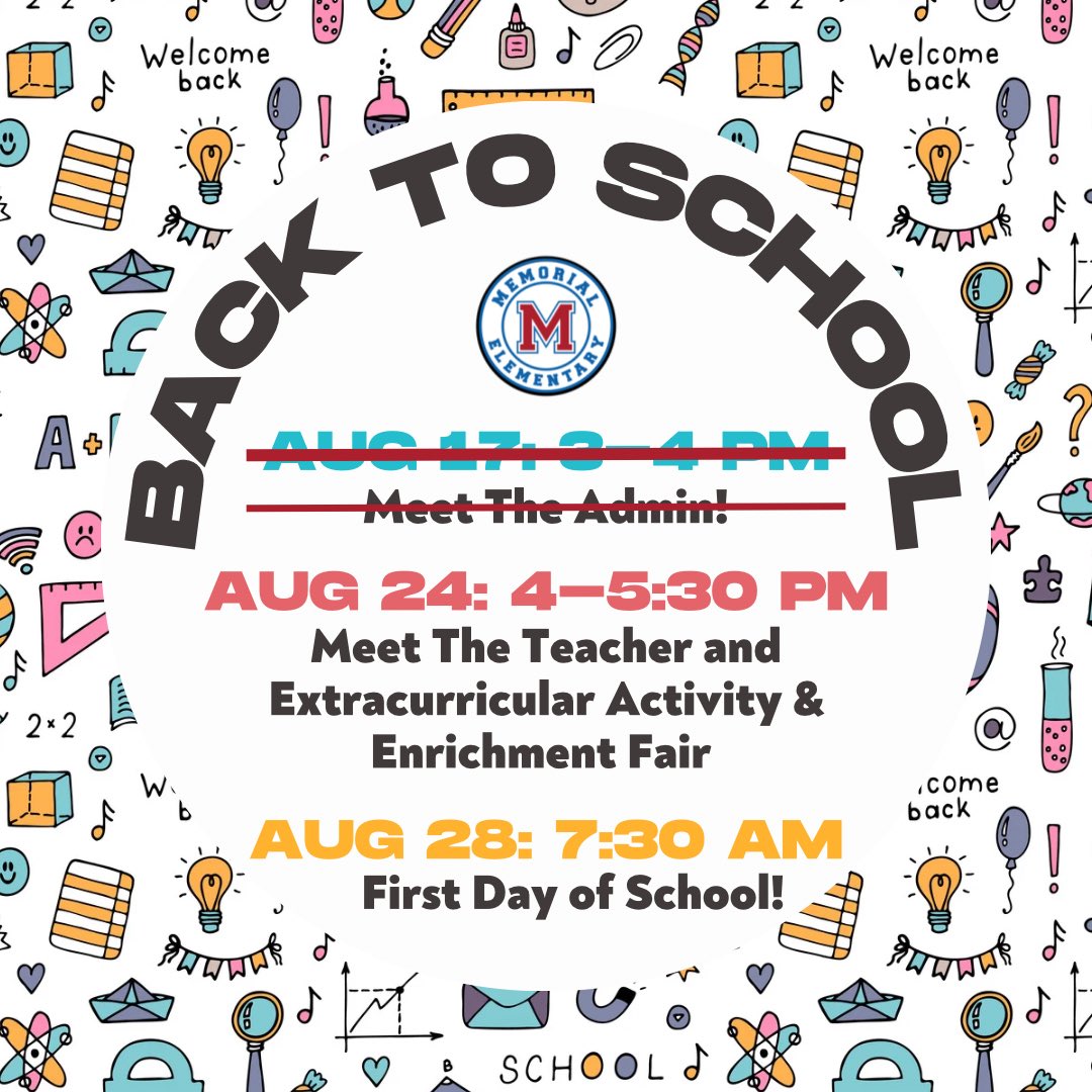 With many changes happening across the school district, it was decided that it would be best to cancel “Meet the Admin” next week. We’ll see everyone at @MemorialElm’s Meet The Teacher! #HISDMemorialPTO #WeAreMemorialProud
