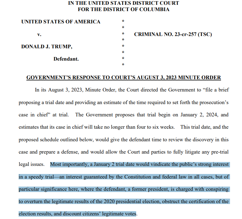 Oh look more gamesmanship by Jack Smith. Remember when they asked for a December trial date for classified documents then Judge Cannon set a May 2024 trial and then Jack Smith added an indictment setting the Speedy Trial clock back to zero? I do.