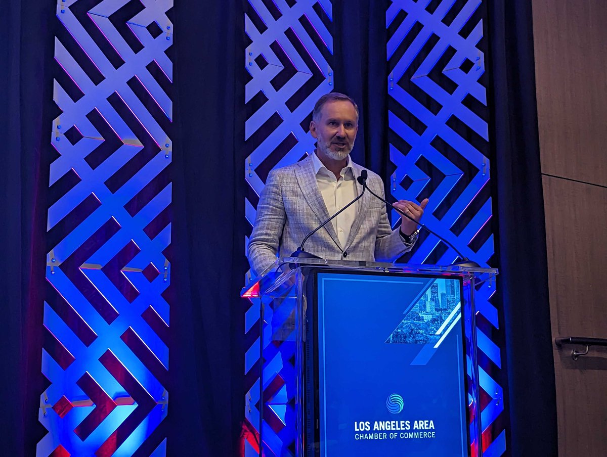 LAAreaChamber's tweet photo. A.G. Spanos with @chargers believes Los Angeles is at the forefront of a groundbreaking technological revolution, poised to reshape the future of sports, entertainment, and tourism in the 21st century. #StateofLABusiness https://t.co/PDssxcEoTD