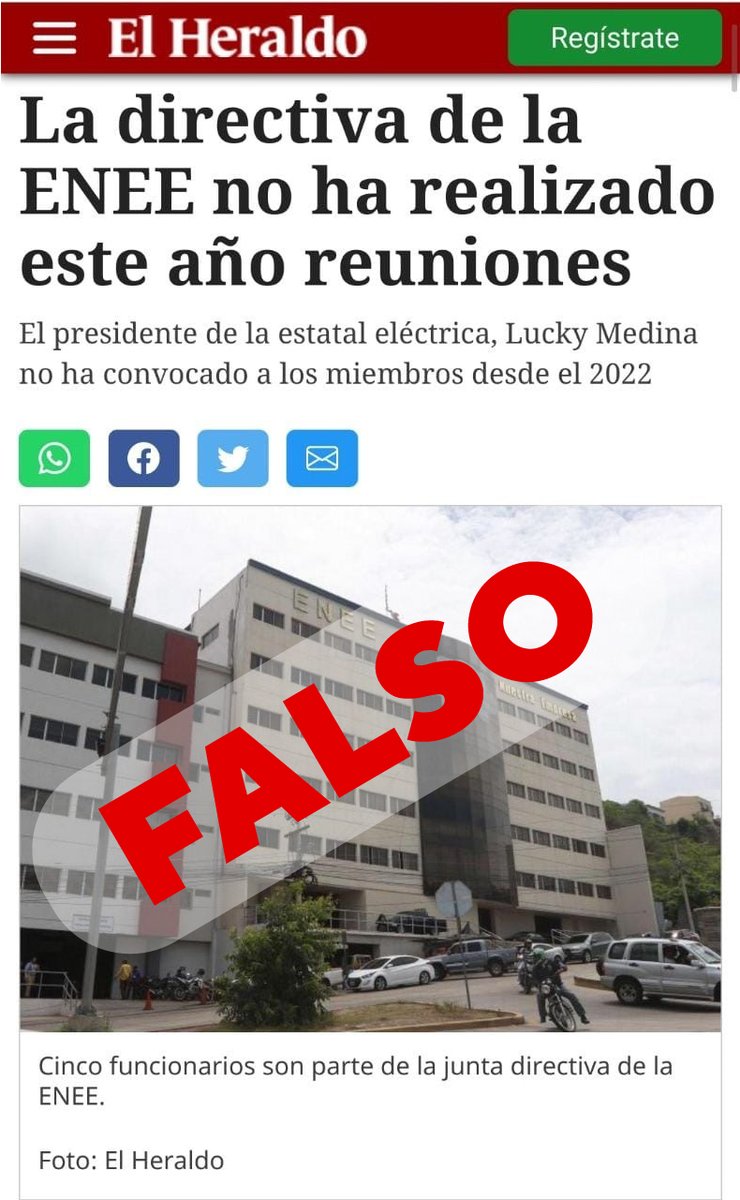 EneeHnOficial's tweet image. #AvisosENEE | La Empresa Nacional de Energía Eléctrica (ENEE) aclara a la población en general que la noticia que circula en el @diarioelheraldo con relación a que la Junta Directiva de la ENEE no ha realizado reuniones este año es completamente falsa. La primera sesión de la…
