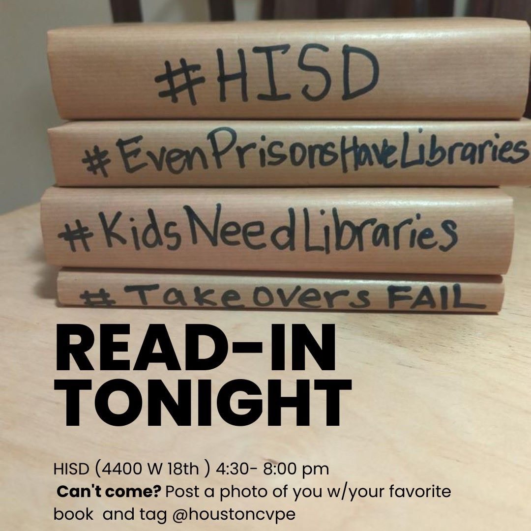 HoustonCVPE's tweet photo. READ-IN TONIGHT (Aug 10). Bring your favorite book to read before/during the Board Mtg
Can't come? Post a photo of you w/your favorite book Tag us at @HoustonCVPE
#HISD #KidsNeedLibraries #EvenPrisonsHaveLibraries #TakeoversFail
RSVP:https://t.co/QJ398bsvbu https://t.co/hGJIBvz2zH