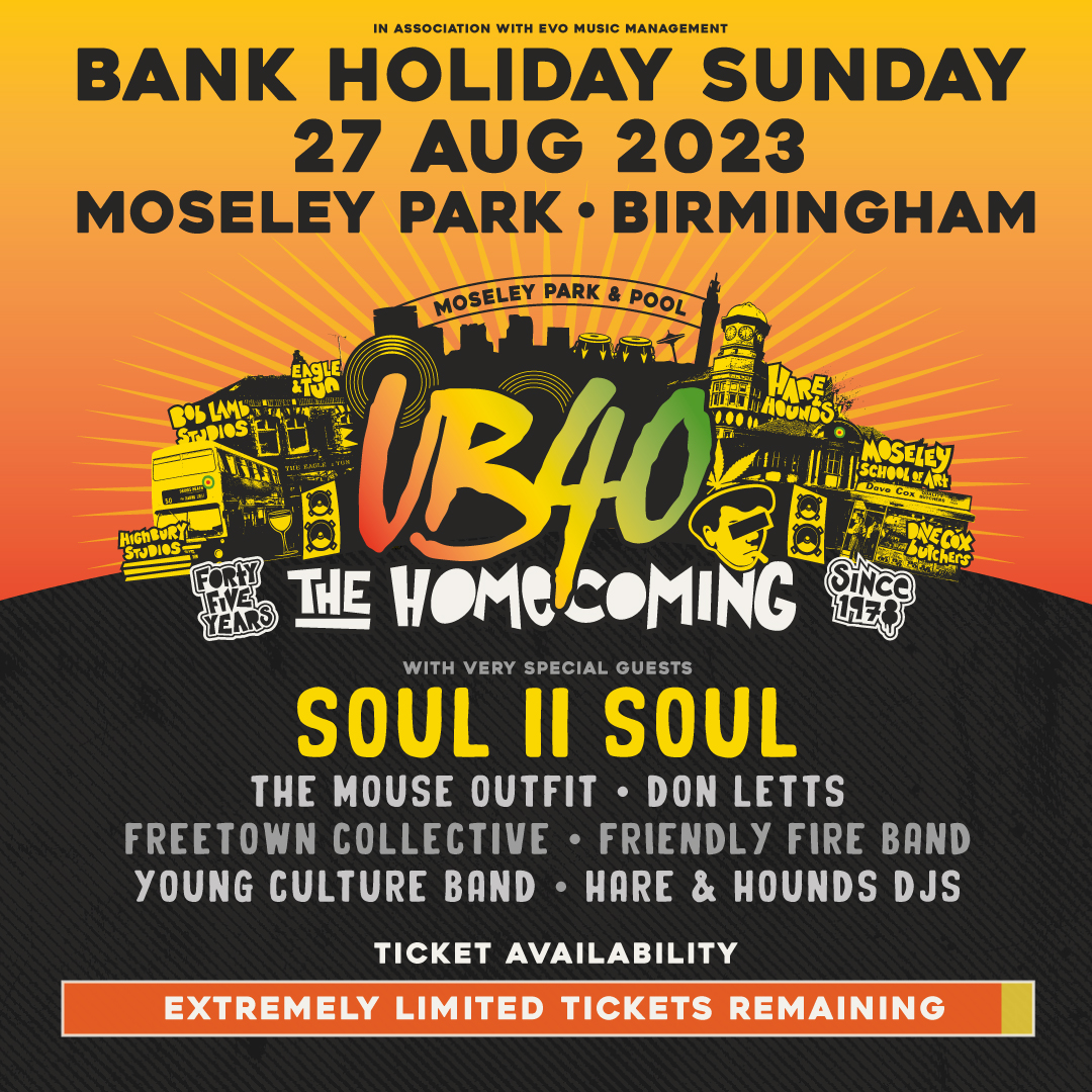 Birmingham, there’s just 17 days to go until our special gig in our hometown, UB40 The Homecoming! We'll be joined by @Soul2SoulUK, @themouseoutfit, @RebelDread, and more. Head to ub40.global/thehomecoming/ for all the details. Big Love UB40