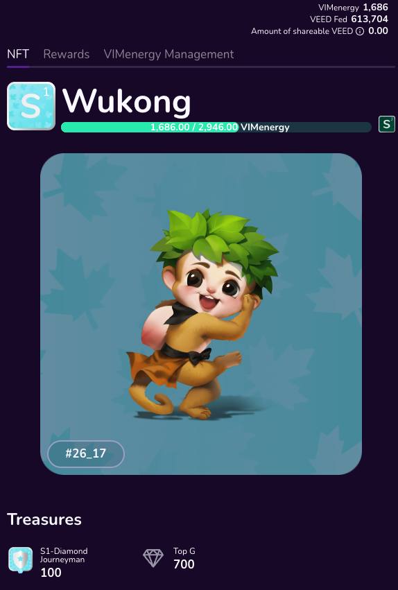VIMworldGlobal's tweet photo. More #rewards earned by users who are #staking $VEED tokens to level up their VIMs. Wukong 26_16 reached S2 (with new artwork) and 26_17 reached S1, while Taizi 60_795 also reached S1. Each will #Earn  more daily $POWA tokens with the added treasures received. #BNB #airdrop #ETH https://t.co/FLa5IiBeAQ