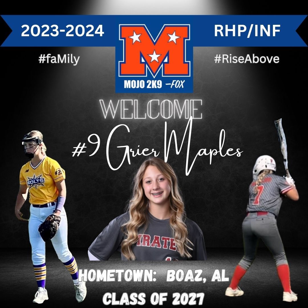 ArmorEliteFox's tweet photo. Introducing the @MOJO2K9FOX 2023-2024 roster we welcome #9 Grier Maples and family. #FaMily #RiseAbove #MojoReloaded #Next @TnMojoFastpitch @GrierMaples https://t.co/5ZCvAh47UK