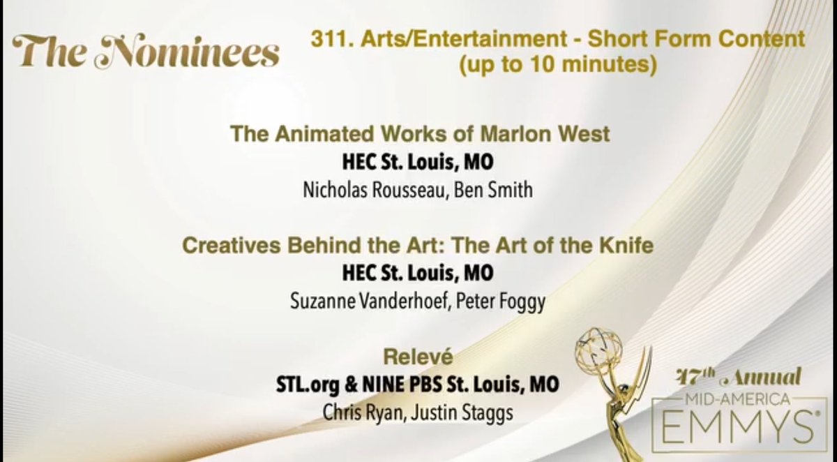 RousseauFilms's tweet photo. My second nomination for the Mid-America EMMY. The ceremony is September 30th in Branson. #thankyousupport https://t.co/URuFP5Zclh