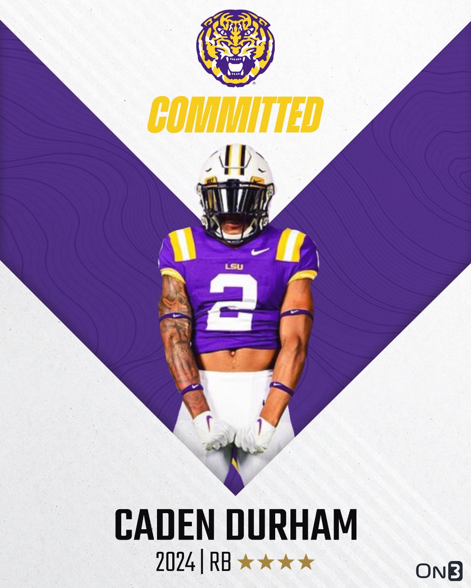 Rivals's tweet photo. 🚨BREAKING🚨 4-star RB Caden Durham has committed to LSU🐯

More from @samspiegs: https://t.co/2muZLaawRr https://t.co/hm2yJbxlrD