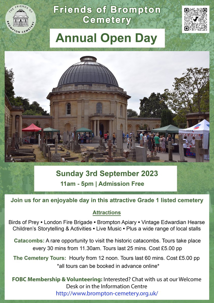 Brompton Cemetery Annual Open Day - Sunday 3rd September 11am - 5pm. Admission Free