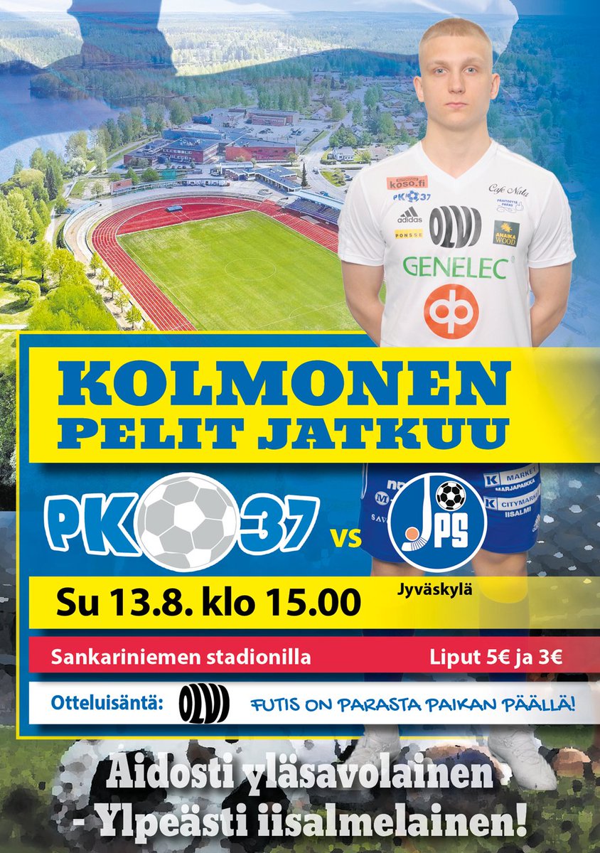 PK37Iisalmi's tweet photo. PK-37 - JPS su 13.8. klo 15.00 Sankariniemellä.
PK kohtaa revanssi mielessään JPS:n sunnuntaina.
Lue lisää: https://t.co/CgaD0tvnos
Otteluennakon tarjoavat:
K-Citymarket Iisalmi ⚽️ K-Rauta Masa ⚽️ K-Supermarket Torikulma
#pk37iisalmi #edustus #iisalmi https://t.co/Xzw92vFM58