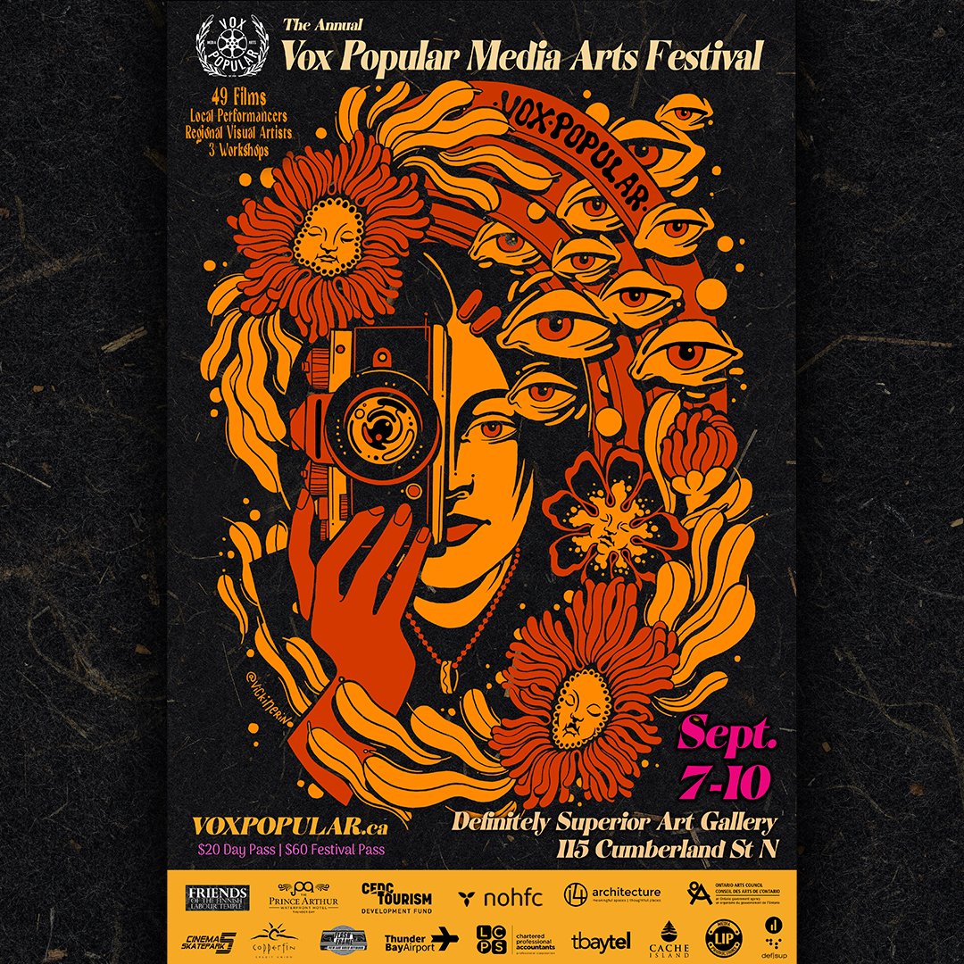 A huge thank you to local artist Vicki Nerino for designing our stunning poster💕
This year’s festival takes place September 7th-10th at Definitely Superior Art Gallery! We can’t wait to see you there!
📽 voxpopular.ca
🎟shorturl.at/aj047