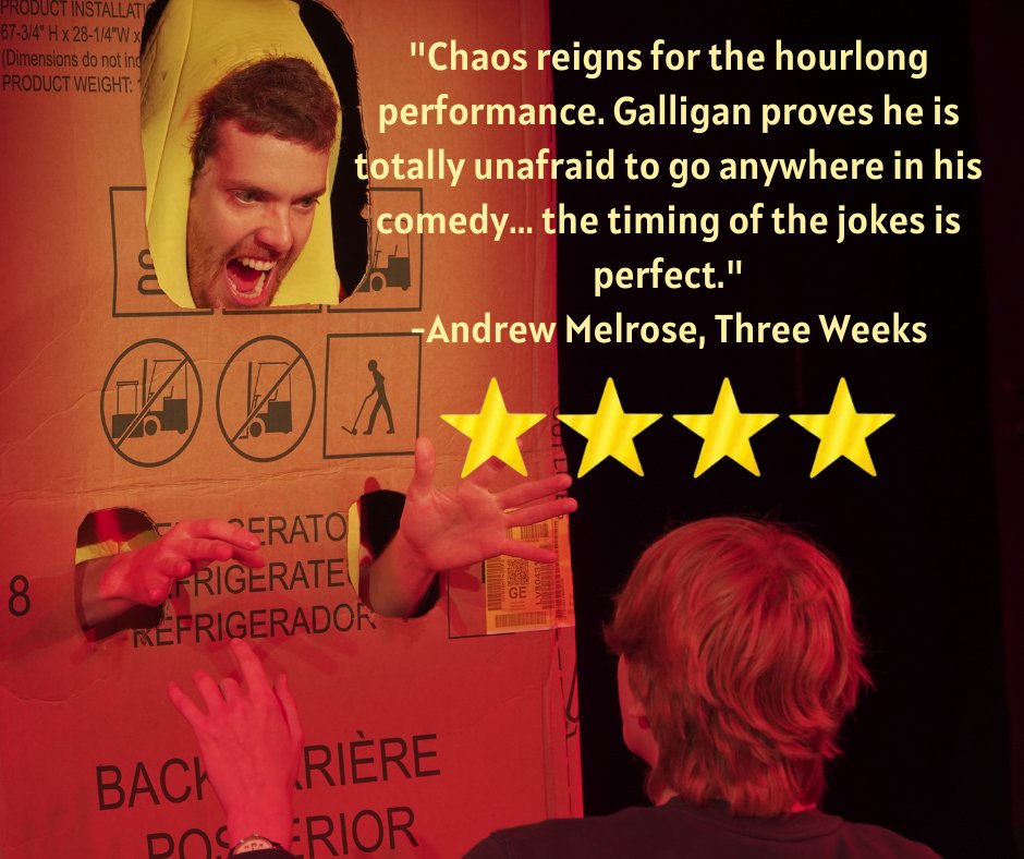 JUST IN: ⭐⭐⭐⭐from @ThreeWeeks 'Chaos reigns for the hourlong performance... Galligan proves he is unafraid to go anywhere in his comedy... the timing of the jokes is perfect.' - Andrew Melrose Catch us until August 27 (not 14, 21) @ZOOvenues 14:15 (1h)