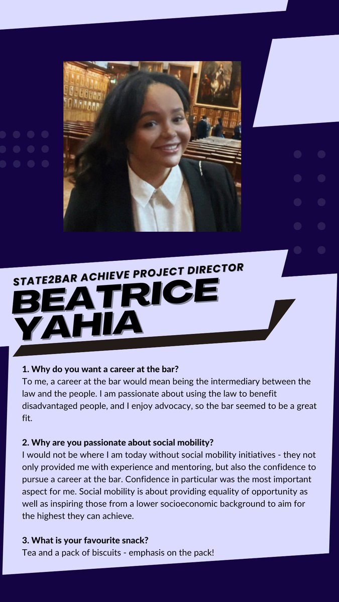 State2Bar's tweet image. Meet Beatrice, our Achieve Project Director!

#thebar #socialmobility #careers