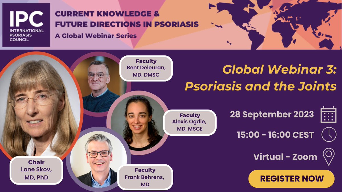 IpcPs's tweet photo. Join us for #IPC's third Global Webinar in our 2023 series! Don't miss Global Webinar 3, focusing on Psoriasis and the Joints, scheduled for September 28. This webinar is supported in part by @EliLillyandCo.
https://t.co/vLFpPoFL5U
#IPCEvent #IPCGlobalWebinar #IPCCommunity https://t.co/lSxq8e2mlE