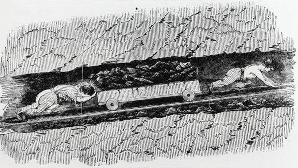 The Mines and Collieries Act, which prohibited females and children below the age of ten from working underground in mines, became law #OnThisDay 1842. Before the Act, women and children worked underground for 11 or 12 hours a day for lower wages than men.