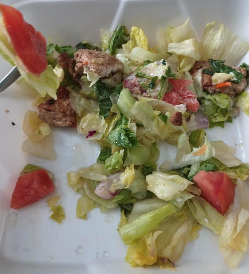 din0saur_train's tweet photo. could anyone give me a cal estimate for this? its leftover salad with lettuce, tomatoes, cucumbers, and red onion, with a few pieces of grilled chicken. No dressing. I wanted to eat it for dinner but my dad is making me eat it for lunch even though I just ate a few hours ago 😞 https://t.co/MzOW5Q7l0S