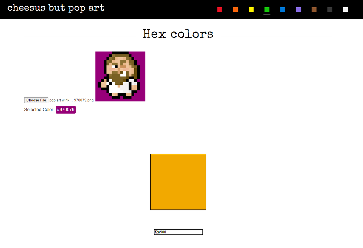 sus_chee58882's tweet photo. check out🟩on the website
We have a color picker tool, so you can always check your cheesus color code, and a hex color display tool if you want to input and view your own hex codes 🧀
#bitcoin #ordinals #hexcolor https://t.co/S2WOSfRyEb