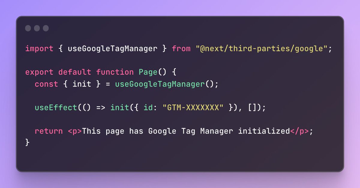 hdjirdeh's tweet photo. I've written down some thoughts on ways to improve the performance and developer experience of loading Google tag (gtag.js) and Google Tag Manager in Next.js apps. What if we had convenient utilities for this?

Have thoughts? Suggestions? Please share!

https://t.co/qirTm45uXp https://t.co/sLWreyrrHY