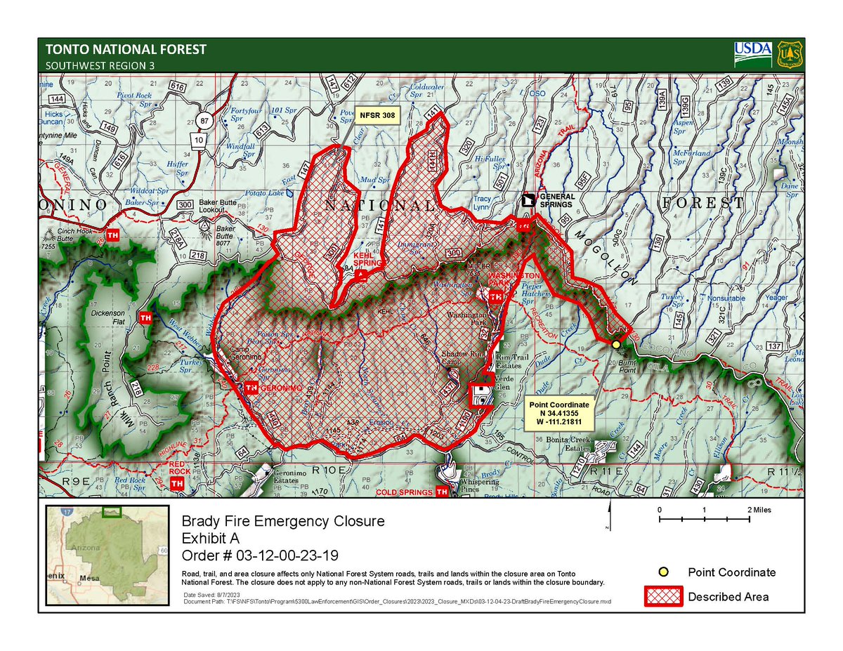 Please be aware - we have initiated a closure order alongside <a href="/TontoForest/">Tonto National Forest</a> for the #BradyFire that includes FR300.

Learn more: fs.usda.gov/alerts/coconin…