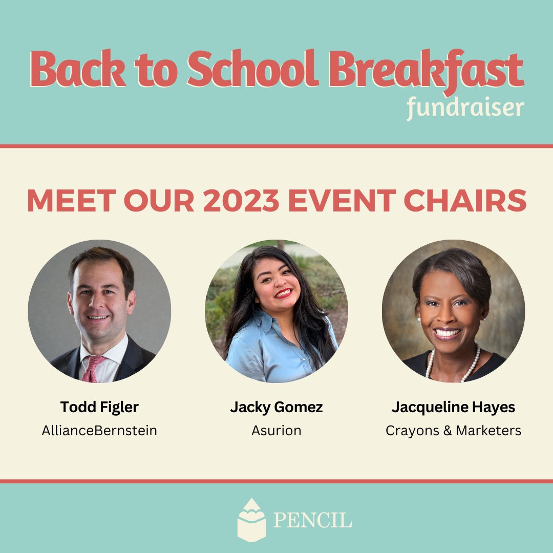 We are just two weeks away from our big Back to School Breakfast fundraiser, and we couldn’t be more excited! It is sure to be a fun &amp; inspiring morning thanks in large part to our 2023 Event Chairs. 

Let's meet them: pencilforschools.org/2023-btsb-chai…