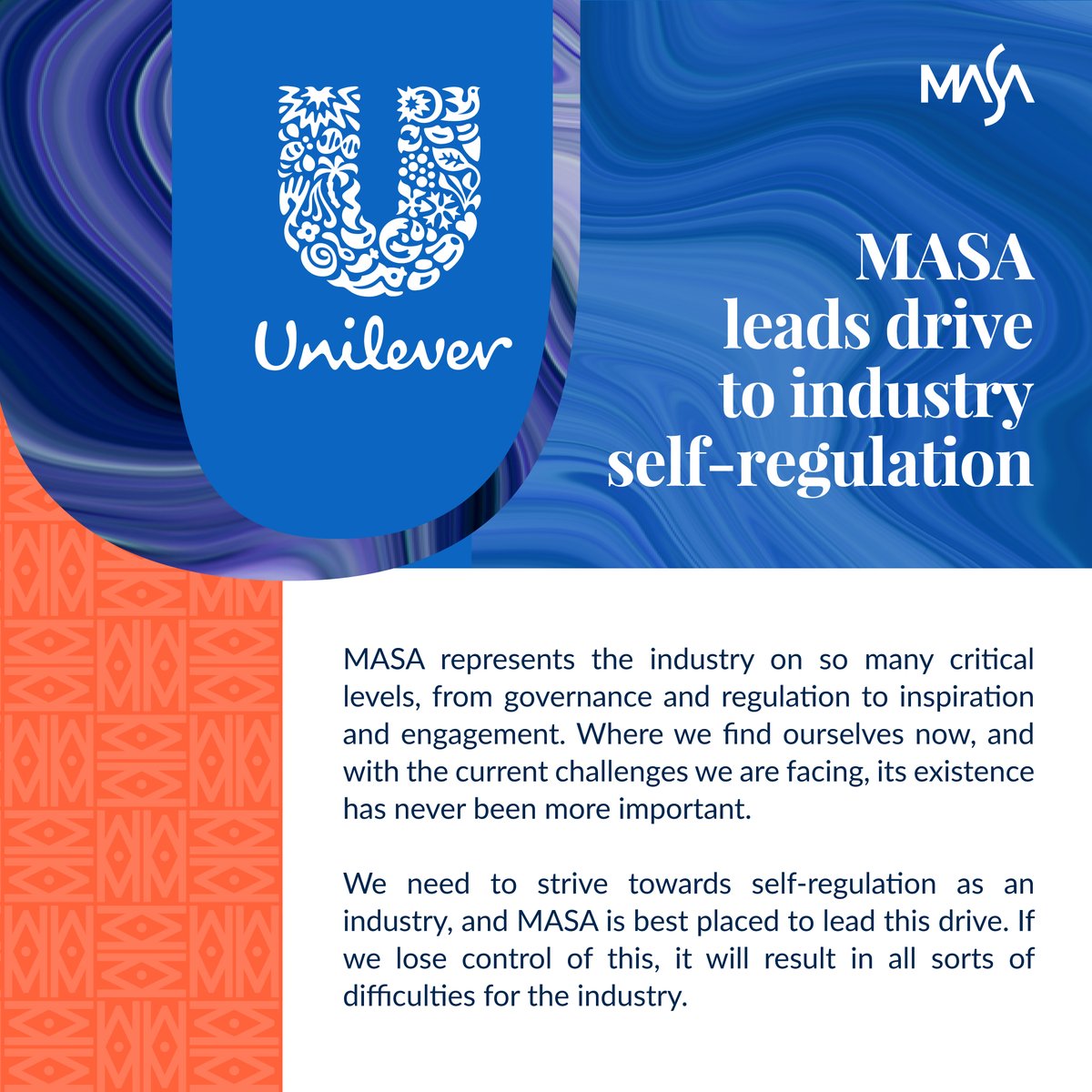 The marketing industry needs to stand united in its drive for self-regulation. @UnileverSA, a strong and staunch supporter of #MASA over the years, encourages corporate South Africa to join #MASA on this journey. Read why bitly.ws/RkJ9 #Marketing #SelfRegulation