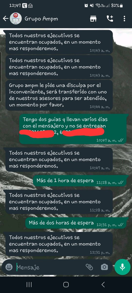 MauricioChavezT's tweet photo. @Grupo_ampm pues mis paquetes llevan 15 días con el mensajero y no llegan, mando WhatsApp y jamas responden, más de dos horas y contando https://t.co/nxBAfxBjhP