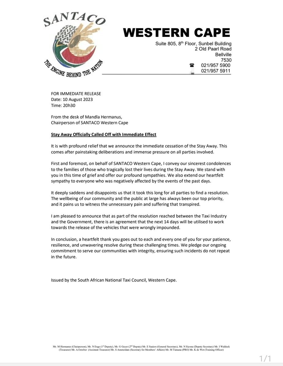 Full statement: Santaco calls off stay away with immediate effect #TaxiStrike