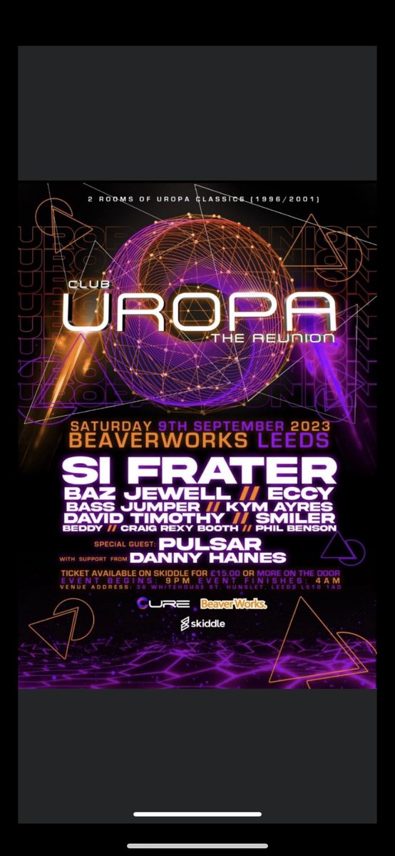 ChrisKilbride1's tweet photo. 2 rooms of Trance and Hard House classics @beaverworks in Leeds Saturday 9th September with @DJSiFrater @KymAyres 
Tickets here from @skiddle 
https://t.co/zz6BQjHq0C https://t.co/MCrXCQShCp